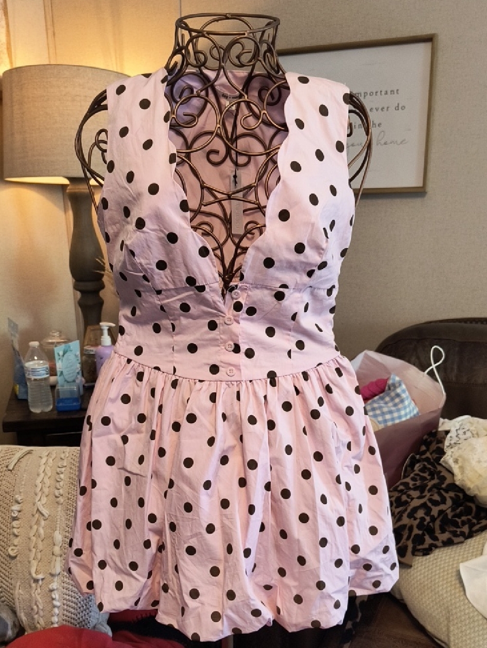 Polka Dot Pink Sundress with Button Front